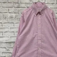 ブルックスブラザーズ長袖シャツ！ピンクギンガムチェックロゴ刺繍M 0311