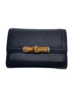 GUCCI バンブー装飾付き黒レザー三つ折り財布