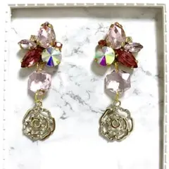 HANA♡スワロフスキー ピンク ビジュー ピアス♡宝塚 花組　フラワー