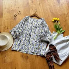 prit プリット＊美品 フラワー柄 ドルマンブラウス 綿ローン 日本製