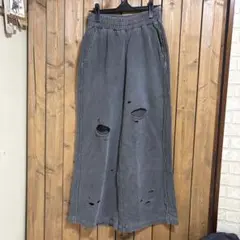 ローリーズファーム　リメイクスウェットワイドパンツ　チャコール