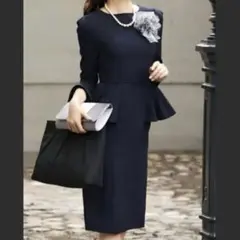 【新品】ルイルエブティック　ペプラム　ワンピース　ネイビー　ママスーツ