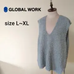 美品 グローバルワーク フェザータッチベスト グレイッシュブルー ラメ L~XL
