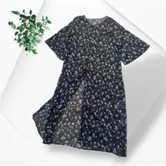 美品 レプシィム 小花柄 シアーロングワンピース 半袖 2way 透け感 黒 M