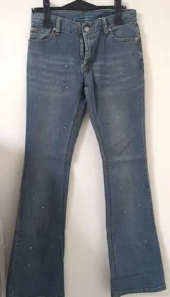 美品ラインストーン装飾 デニムパンツ 　ジーンズ