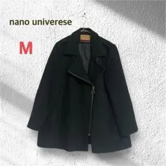 ナノユニバース コート M ブラック アシンメトリージップ フレア ジャケット