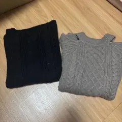 2点セットオフショルダー ケーブル編みニット 長袖 グレー&ブラック