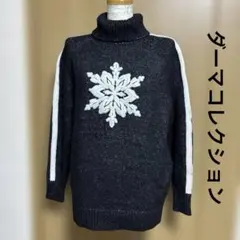 ダーマコレクション　雪の結晶　スノーモチーフ　刺繍ニットプルオーバー　ハイネック
