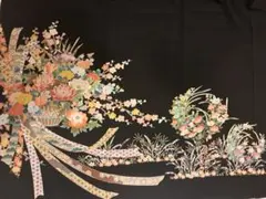 美品❇️有名作家手描友禅　黒留袖 比翼仕立て　５つ紋　フルセットのサムネイル