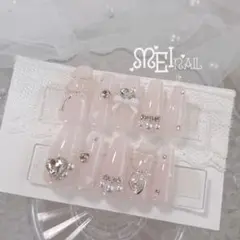 現品⋈ネイルチップ ピンクベージュ 鍵 リボン スナ系 量産型 韓国推しちゅるん