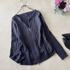 NO.5-192Max Mara LEISUREネイビーリブジップカーディガン