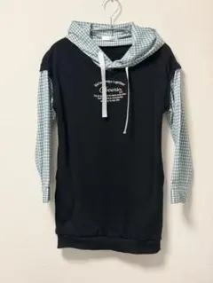 JENNI love フード付きワンピース 黒・水色チェック