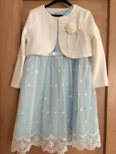 水色の刺繍入りドレスとカーディガンセット 卒園式·入学式·発表会