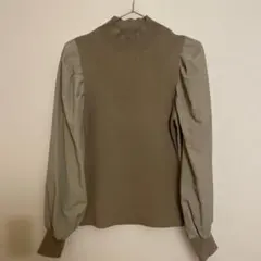 【OPAQUE.CLIP】カーキ ハイネック バルーンスリーブ トップス