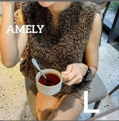 ◆AMELY KEY NECK CHARCOAL ブラウン ボアベスト L◆