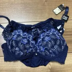ネイビー刺繍ブラジャーショーツセット C65のサムネイル