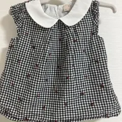 【美品】petitmain チェック柄襟付きシャツ・ブラウス　さくらんぼ刺繍