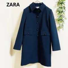 ザラ ロングコート XS ネイビー 裏地柄　個性的　美シルエット　通勤　きれいめ