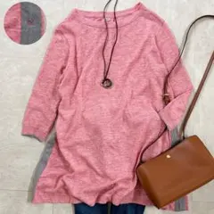 美品✨ 45R リネンコットン チュニック 七分袖 現行タグ ピンク ゆったりのサムネイル