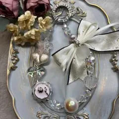 ハンドメイド リボン付き携帯ストラップ、キーホルダー