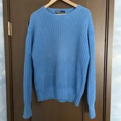 ポロラルフローレン ニット ポニー無し90s 古着 L-XL相当 ブルー