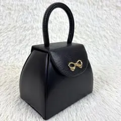 美品 HANAE MORI ハナエモリ ハンドバッグ 金具リボン 黒 フォーマル