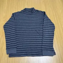 無印良品　両面起毛ハイネック長袖Ｔシャツキッズ１３０・チャコールグレーボーダー