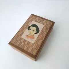 古い木の小箱 中原淳一の絵 木製 小物入れ 昭和レトロ