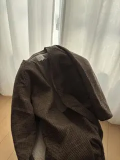 ノーカラーコート　ヴィンテージ　チェック柄　ロングコート　千鳥柄