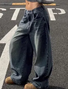 ワイドレッグ デニムパンツ ウォッシュ加工 xsのサムネイル