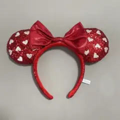 ミニーちゃん　スパンコールカチューシャ　ハート　ドット　ディズニー　赤　美品