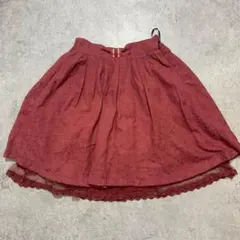 axes femme ジャガードレース フレアスカート ボルドー M リボン
