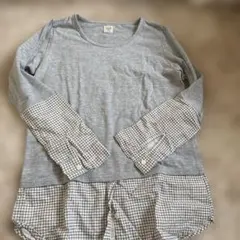 C.L.N グレー 長袖Tシャツ チェック柄