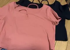 ジーユー GU ネックストラップT 短丈 リブTシャツ 2枚セットXL