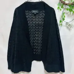 透かし編み ボレロ カーディガン 【2X】 ブラック 黒 大きめ 冷房対策