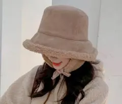 バケットハット カーキ 耳当てつき 防寒 保温 小顔効果　冬　寒さ対策