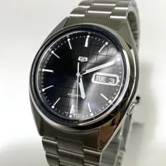 未使用 SEIKO セイコー5 自動巻き デイデイト ブラック文字盤 裏スケ