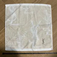 イヴ サンローラン ハンドタオル　ホワイト＆ベージュ　総ロゴ　YSL Yエシエル