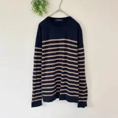 나노 유니버스[S]품질 캐주얼◎일본제◎코튼 혼◎패널 테두리 무늬 니트