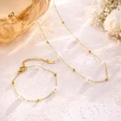 【卒業入学用に】２個セットパール ネックレス ブレスレット 新品 ゴールド