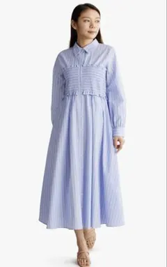 【美品】ナチュラルビューティーベーシック　ストライプビスチェシャツワンピース