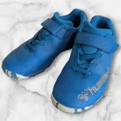 良品 hummel 青 スニーカー ベルクロ サッカー トレシュー 20cm