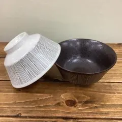 お茶碗2点　新品未使用品　美濃焼　黒　ライン　シンプル　和モダン