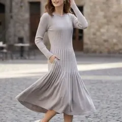 mystic ニット　ロングワンピース　グレー リブニット 長袖ワンピース