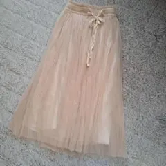 ベージュ プリーツスカート ウエストリボン付き