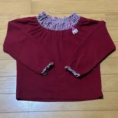 familiar赤いフリルネック長袖カットソー 120cm