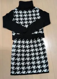 千鳥格子柄ニットセットアップ ギャル Y2Kタイトミニスカート