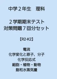 中学２年生【R2-K2】理科　２学期期末テスト対策　７種類セット