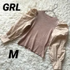 【グレイル】 パフスリーブ ニットトップス 異素材 リブ編み 長袖 クロップド丈