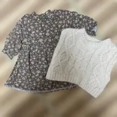 【値下げ中】花柄ワンピースとニットベストセット 80